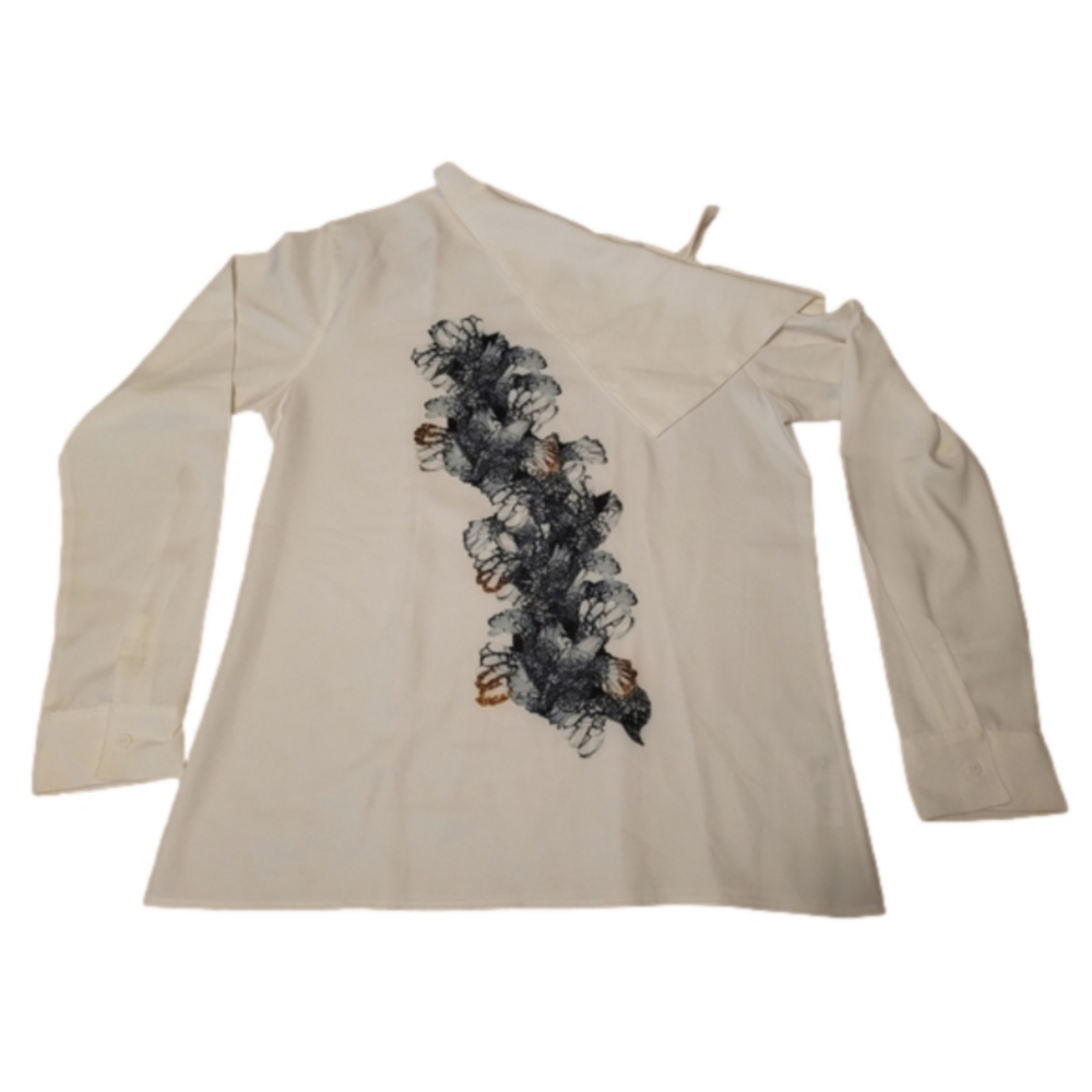 PLAINS & PRINTS Solid Asymmetrical Neck Blouse - Picture 4 of 5